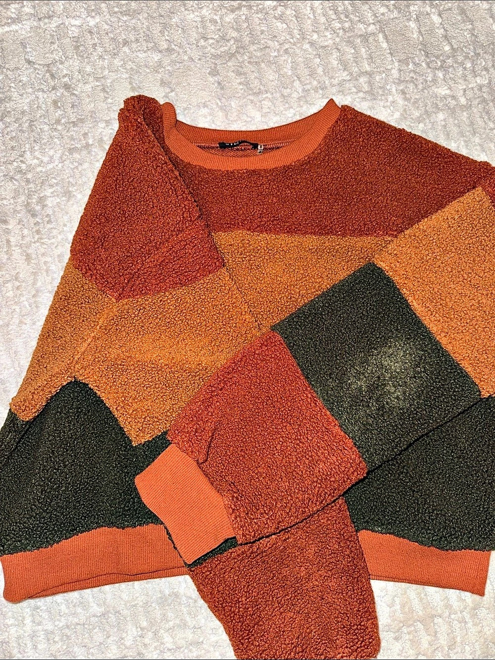 Storia Color Block Fleece Sweater in Brown & Black Size Small Like